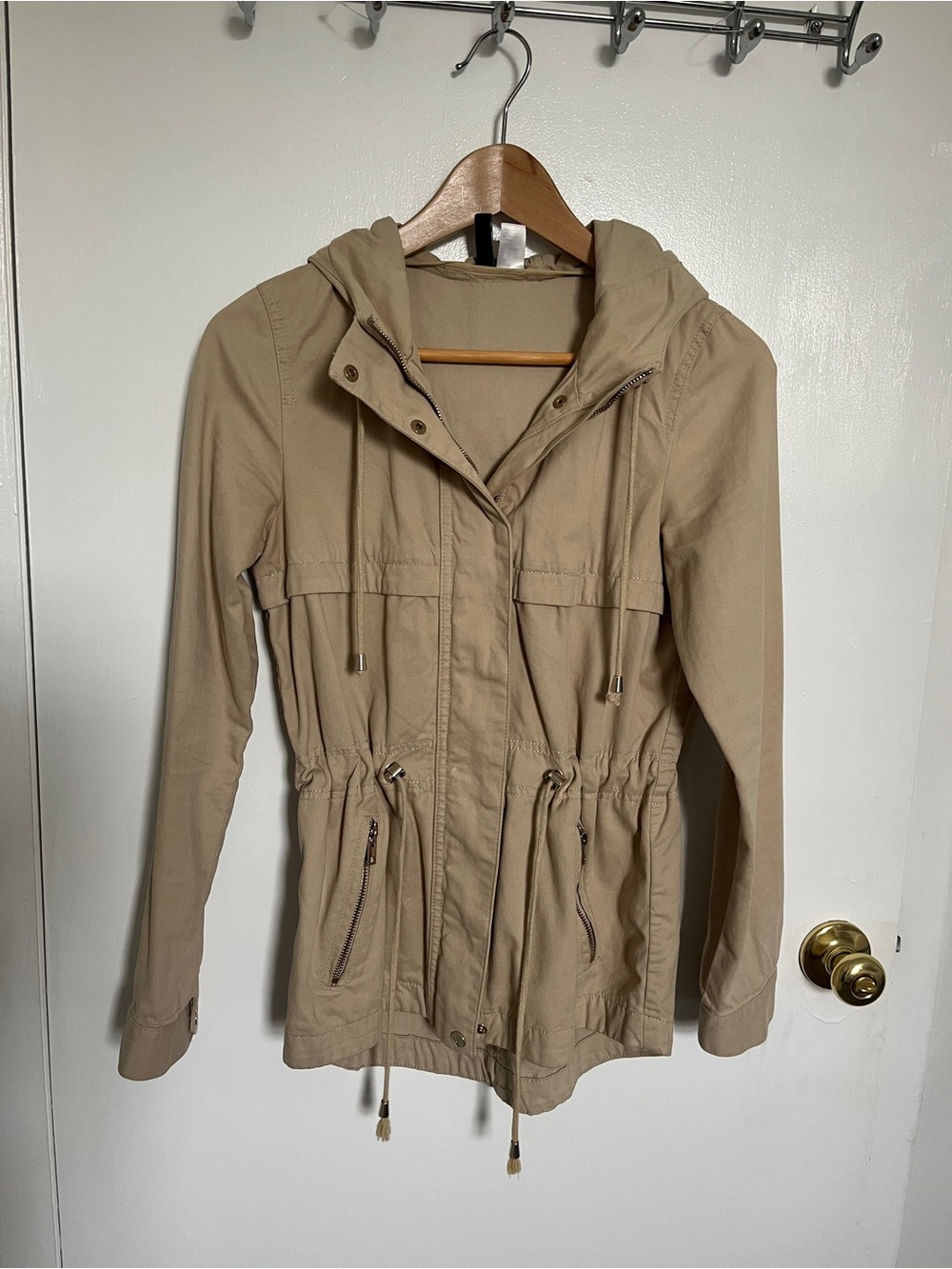 H&M Hooded Utility Drawstring Jacket - Beige